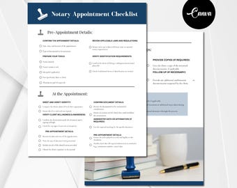 Notary Appointment Checklist, Notary Public Templates, Notary Public Check List, Loan Signing Agents, Mobile Notary Forms, Notary Supplies