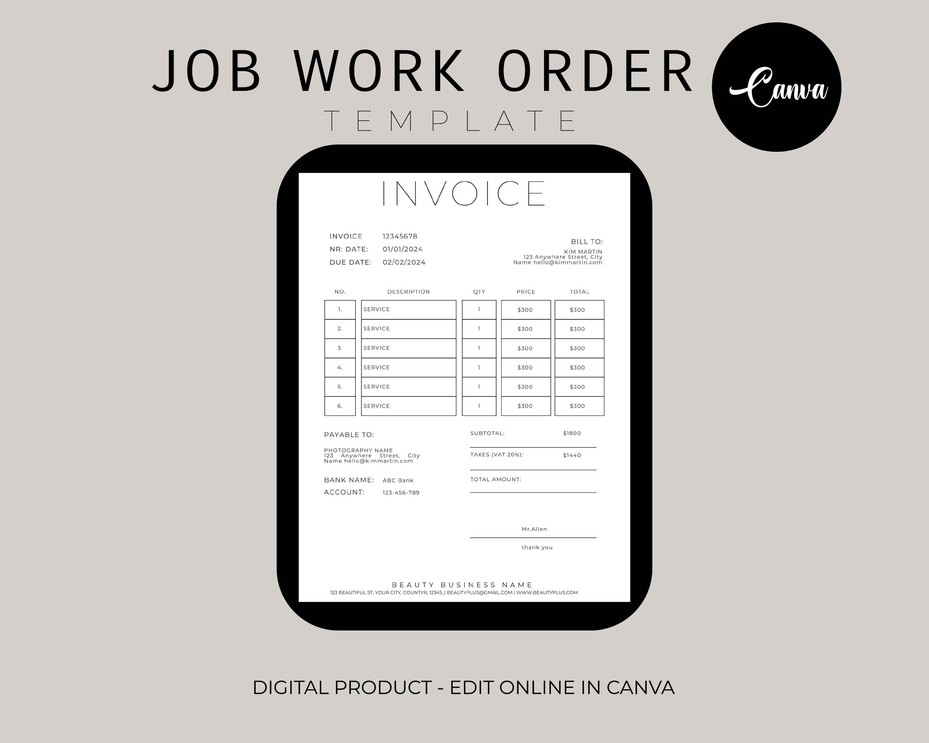 Printable Job Work Order Form, Easy and Simple Job Work Order Form ...