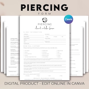 Piercing Client Intake Forms, Piercing Consent Form, Body Piercing Intake Forms, Ear Piercing From, Nose Piercing, Piercing Business Forms