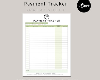 Payment Tracker Canva Template, Printable Client Payment History, Editable Canva Templates, Client Fee Payment Tracker, Editable Canva