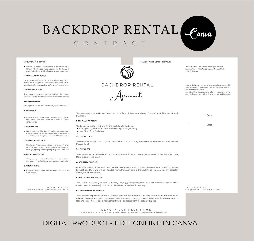 Professional Backdrop Rental Agreement, Backdrop Rental Contract ...