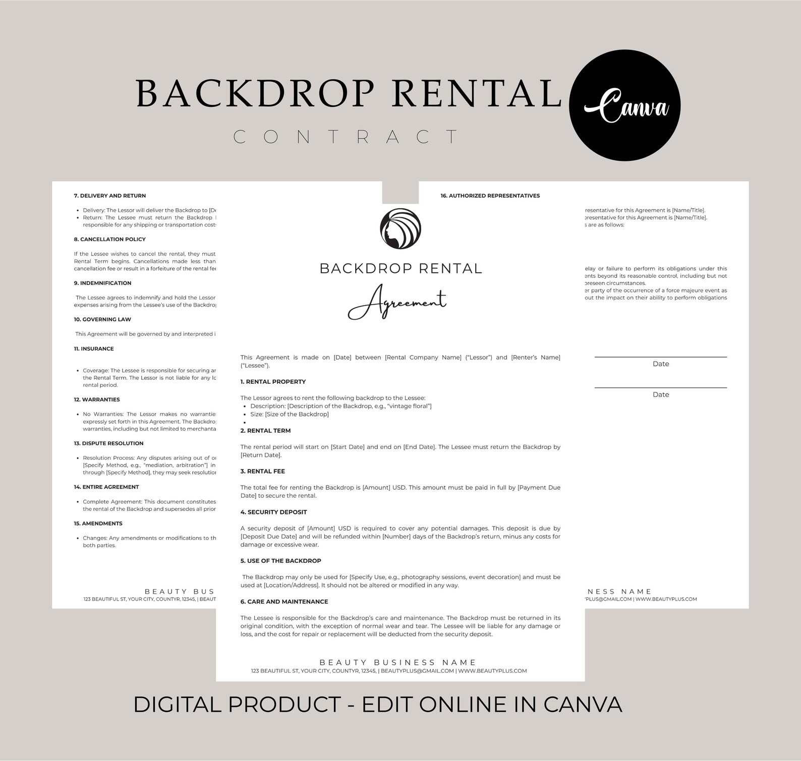 Professional Backdrop Rental Agreement, Backdrop Rental Contract ...