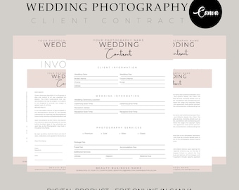 Wedding Photography Contract Template, Contract for Photographers, Photography Forms,  Contract Template, Canva Template, Editable Tempaltes