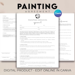 Professional Painting Contract Agreement, Painting Contractor, Painting Services Agreement Forms, Editable Invoice and Receipt Template