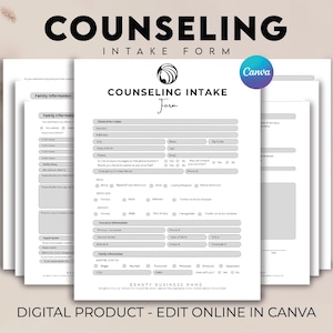 Counseling Intake Form, Mental Health Intake Form Template, Informed Consent for Counseling and Psychotherapy, Therapist Office Forms