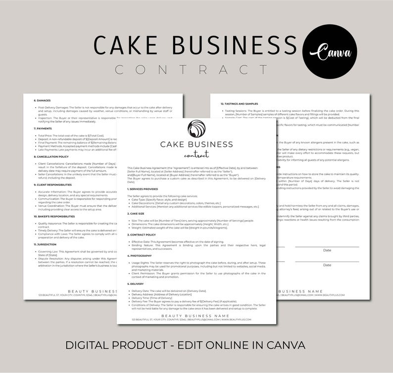 Editable Wedding Cake Contract Template, Wedding Cake Order Form ...