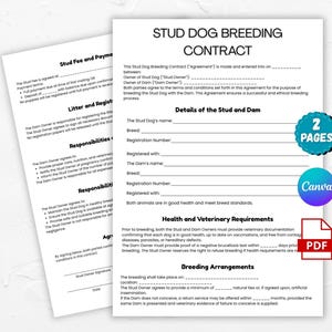 Contrato de cría de perro semental, acuerdo de cría de perros imprimible, plantilla de formulario personalizable para perro semental, formulario de contrato de cría de mascotas