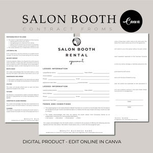 Professional Salon Booth Rental Contract, Salon Station, Spa Rental, Salon Chair Rental, Editable Salon Forms, Salon Lease, Canva Templates