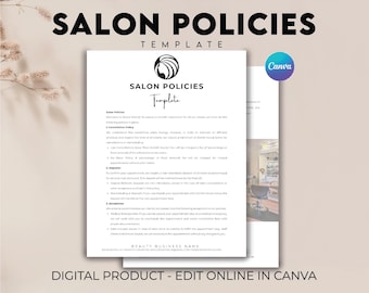Editable Salon Policies Template, Editable Cancellation Policy Template, Beauty Spa Business Forms, Invoice Template, Receipt Template
