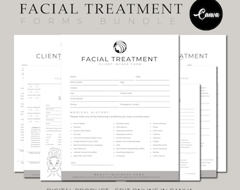 Facial Treatment Forms, Editable Esthetician Templates, Printable Skincare Consent Forms, Facial Consultation Form, Beauty Salon Forms
