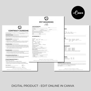 Pet Boarding Intake Form, Pet Boarding Business Intake Forms, Pet Boarding Invoice, Pet Boarding Service Agreement, Editable Pet Care Forms