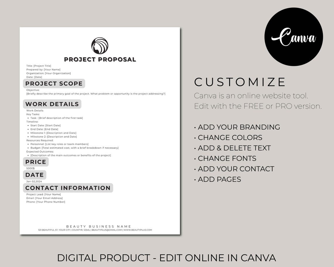 Project Proposal Minimal Business Templates, Creative Onboarding Bundle ...