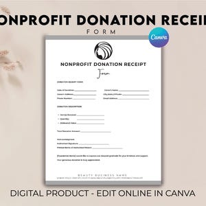 Editable Donation Receipt Template, Non profit Donation Receipt, Fundraiser Receipt, Tax Receipt, Charity Receipt, Charitable Donations