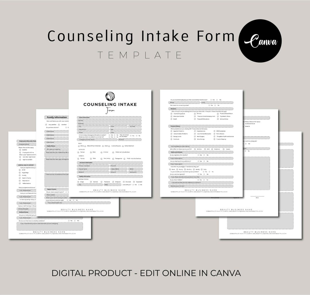 Counseling Intake Form, Mental Health Intake Form Template, Informed ...