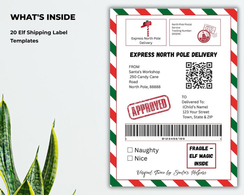 Elf Address Elf Shipping Label Template, Santa Mail, Elf Arrival Package, Elf ...