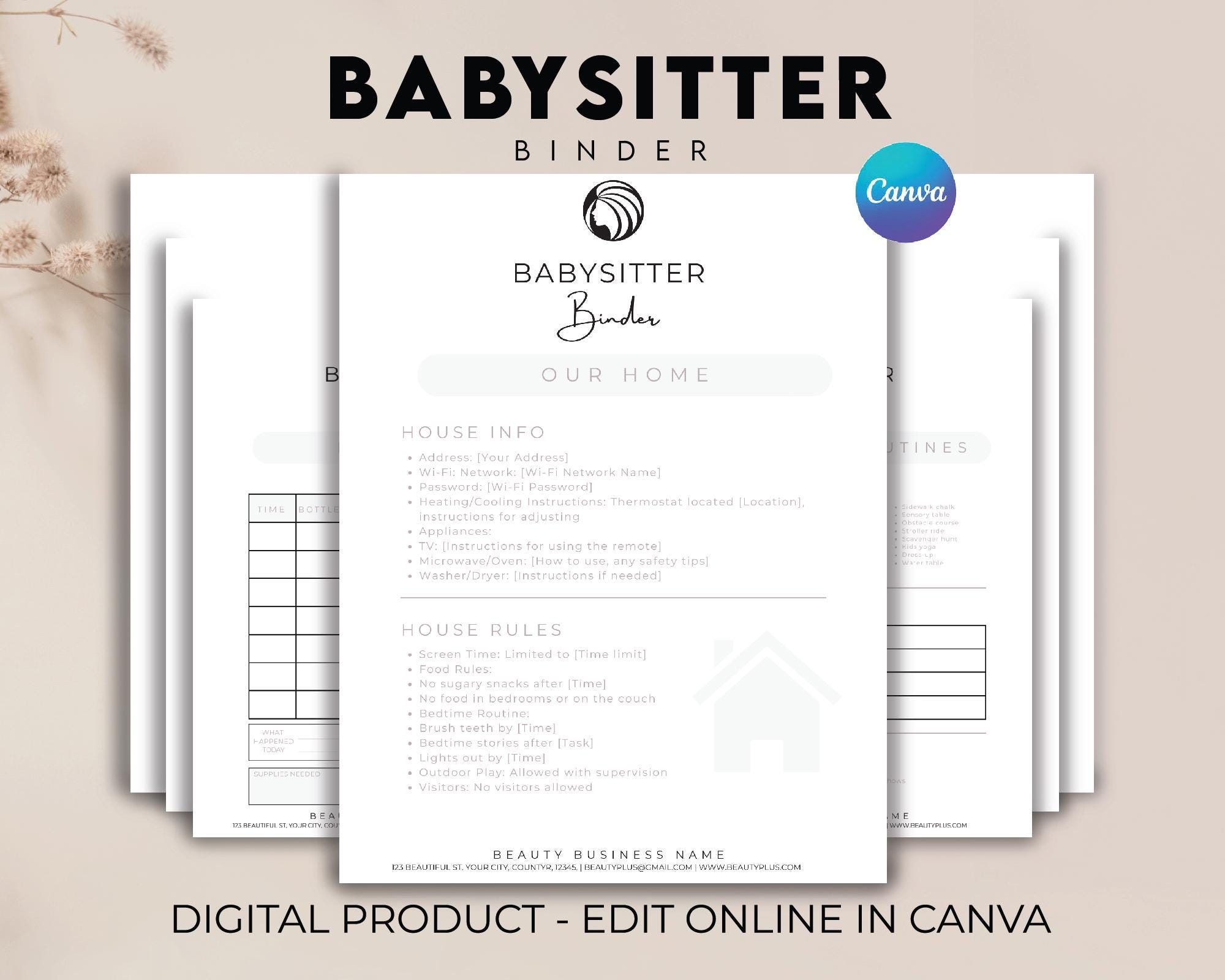 Editable Babysitter Binder, Babysitter Instruction, Infant Log ...