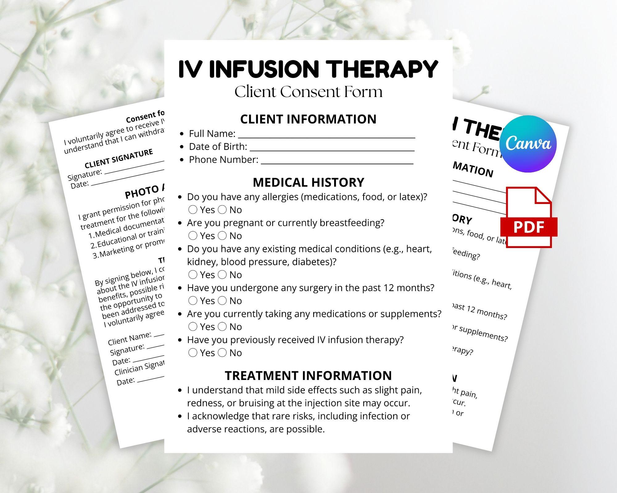 Iv Infusion Forms.pdf Editable IV Therapy Consent Form, IV Hydration Canva, Iv Drip ...