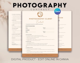 Boho Photography Client Contract Template, Contract for Photographers, Photography Client Agreement, Photography Forms, Invoice Template