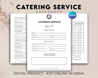 Catering Contract Template, Catering Business  Intake Form, Catering Service Contract, Catering Business Contract, Food Service Agreement