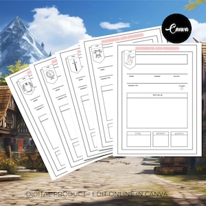 Leere illustrierte Artikelkarten, Dungeons und Dragons druckbare Vorlage, RPG Digital Download, 5th Edition Artikelkarte, digital ausfüllbare Karte