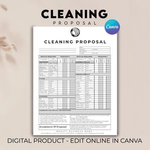 Cleaning Proposal Template, Commercial Cleaning Proposal, Cleaning Service Proposal, Estimate Template, Cleaning Contract, Housekeeping Form