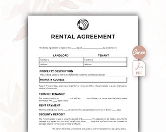 Basic Rental Agreement Template, Simple Rental Agreement Fillable, Fillable Rent Contract, Printable Landlord Forms, Editable Lease Contract