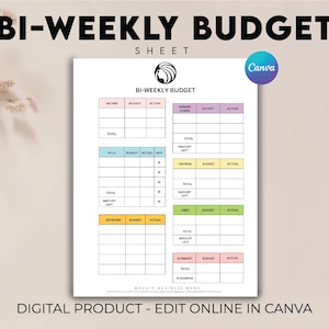 Editable Bi weekly Budget Planner, Finance Planner, Paycheck Budget Tracker, Canva Bi-weekly Template, Zero Based Budget Sheet Binder