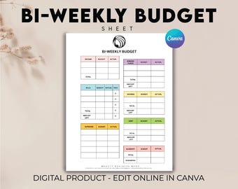 Editable Bi weekly Budget Planner, Finance Planner, Paycheck Budget Tracker, Canva Bi-weekly Template, Zero Based Budget Sheet Binder