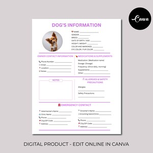 Scheda informativa sul cane Informazioni di emergenza sul cane, Registro di emergenza digitale per proprietari di animali domestici, Toelettatura veterinaria, Guida alla cura del cane, Registro di alimentazione del cane, Registro sanitario del cane
