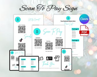 Editable Scan To Pay Template, Qr Code Sign, Printable Sign Cashless Payment, Paypal Payment Sign, Venmo Sign, Editable Business Sign