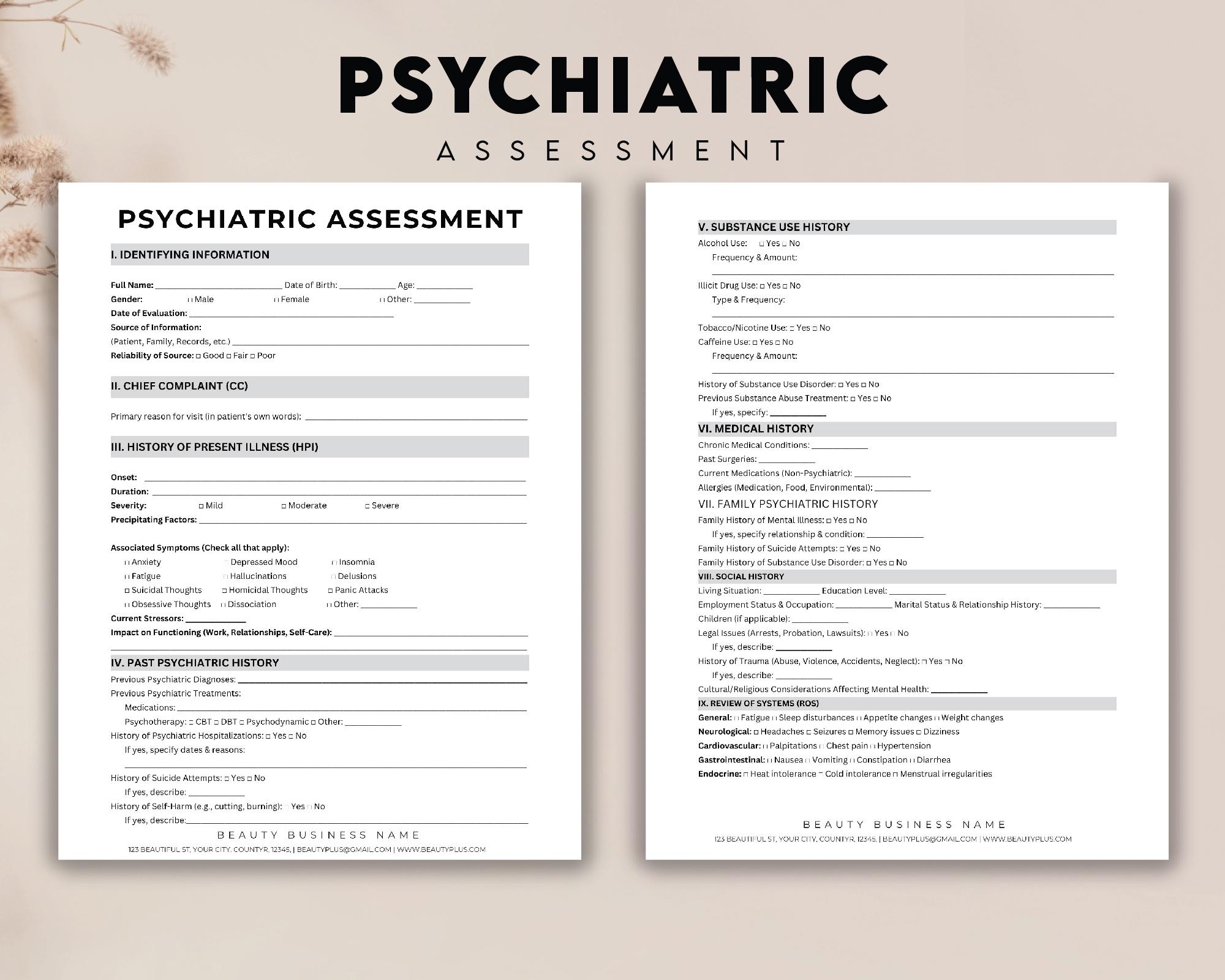 Psych Note Example Psychiatry H&P Clinical Template, Healthcare Professionals Notes ...
