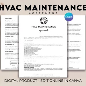 HVAC Contract Service Agreement, Preventative Maintenance Agreement HVAC, Commercial HVAC Maintenance, Ac Service Agreement, Hvac Invoice