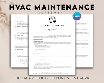 Contrato de servicio de HVAC, Contrato de mantenimiento preventivo de HVAC, Mantenimiento de HVAC comercial, Contrato de servicio de aire acondicionado, Factura de HVAC