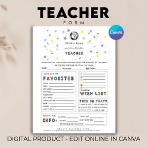 Lista de favoritos de los maestros, Todo sobre mi maestro, Algunas de mis cosas favoritas de los maestros, Regalo de agradecimiento para el maestro, Cuestionario para maestros de la escuela