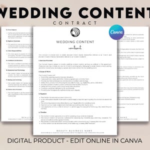 Wedding Content Creator Contract Template, Professional Wedding Content Agreement, Social Media Services Agreement, Wedding Content Planner