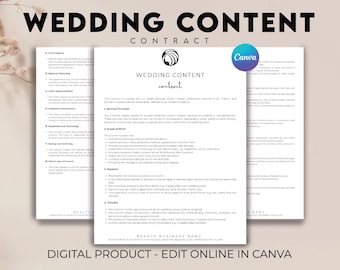 Wedding Content Creator Contract Template, Professional Wedding Content Agreement, Social Media Services Agreement, Wedding Content Planner