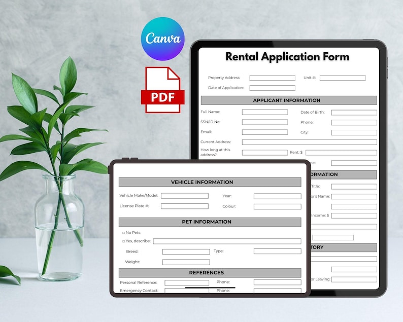 Rental Application Form, Landlord Rental Application, Tenant Rental ...