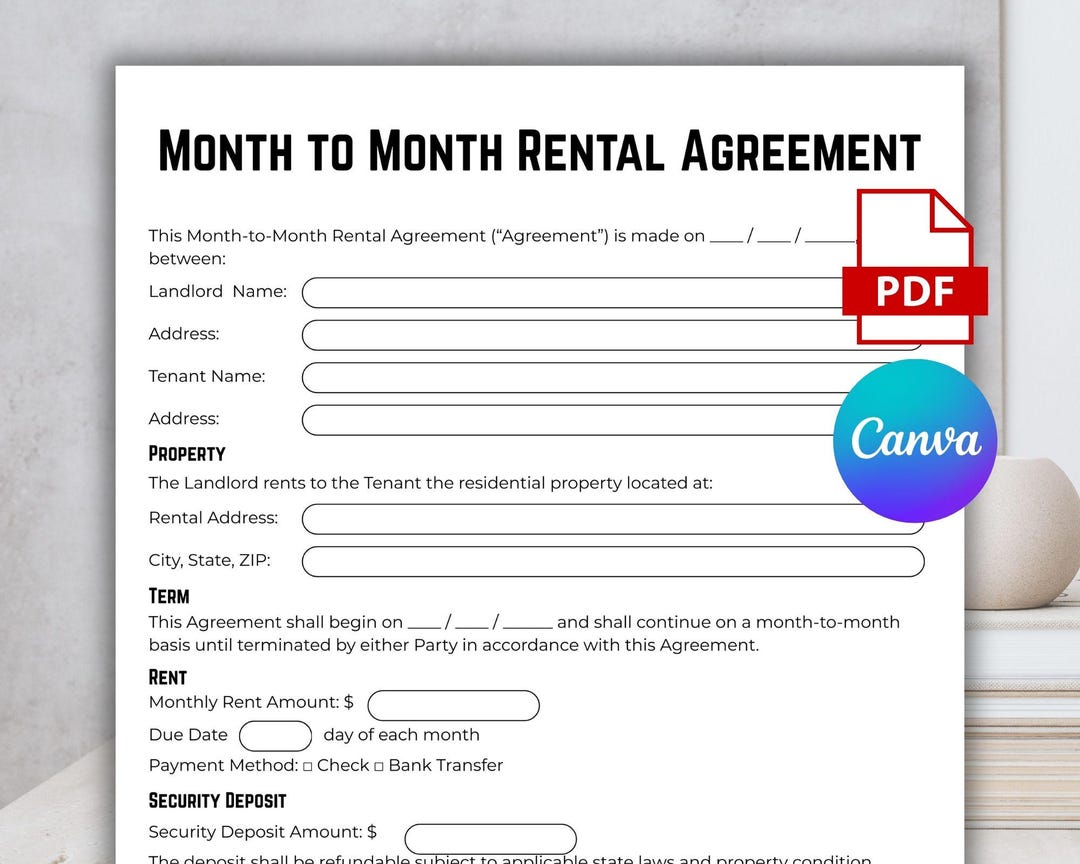 October Rent Agreement Editable Month to Month Rental Agreement, Printable Month to Month ...