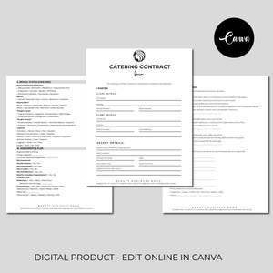 Catering Contract Template, Catering Service Contract, Editable Catering Business Contract, Catering Order Form, Catering Service Agreement