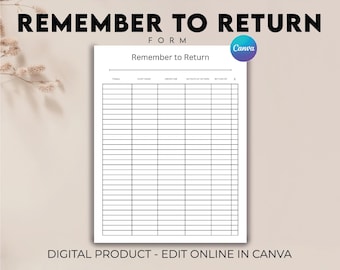 Remember to Return Household Checklist, Online Purchase Tracker, Return Tracker, Product Returns, Return Management, Return Tracking Tool