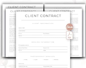 Plantilla de contrato para clientes de fotografía, formularios de fotografía, acuerdo con el cliente, contrato para fotógrafos, plantilla de Canva, plantilla editable