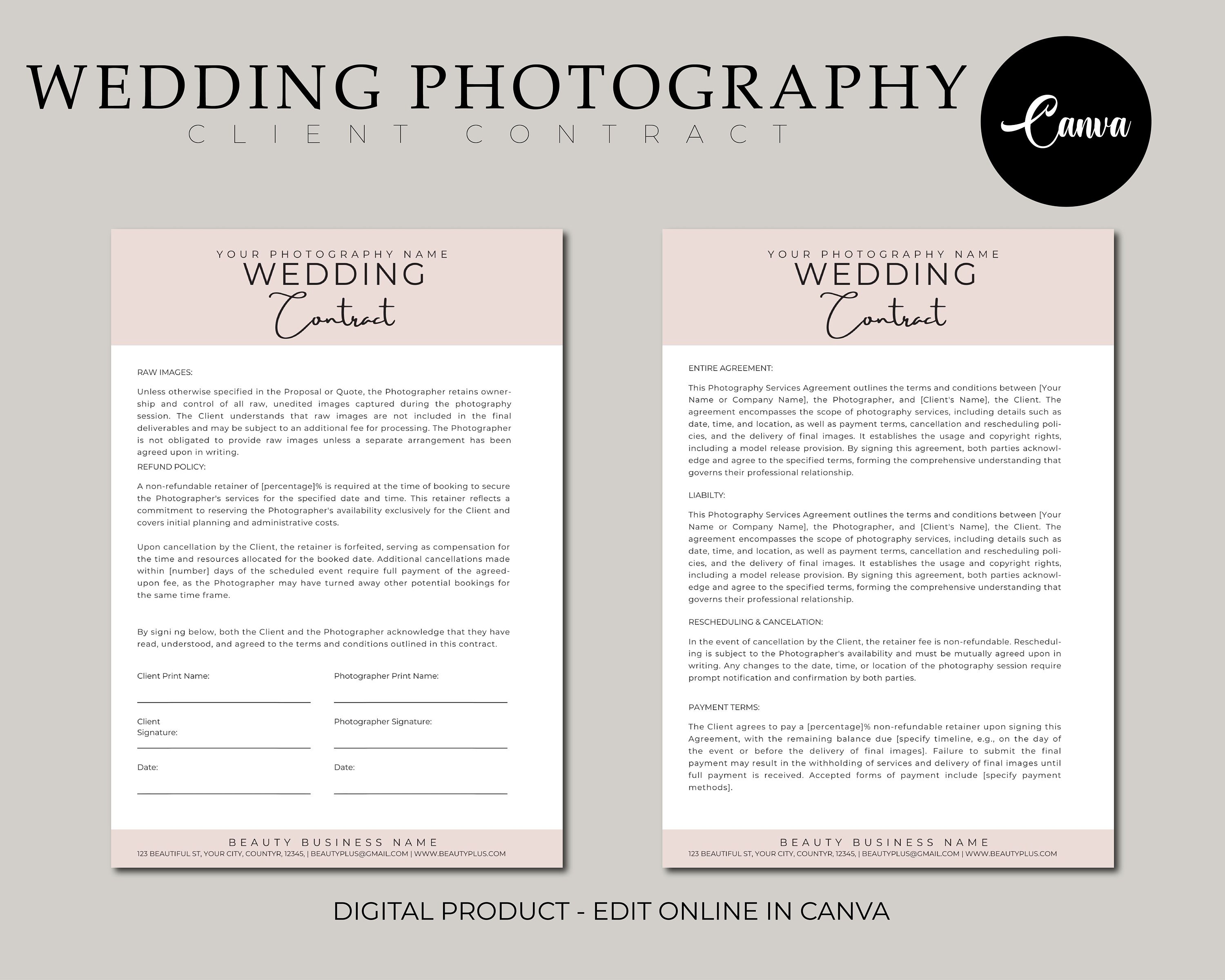 Wedding Photography Contract Template, Contract for Photographers ...