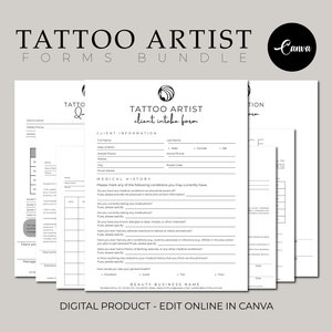 Tattoo Artist Forms Bundle - Bearbeitbar !, Tattoo Einverständniserklärung, Tattoo Künstler Geschäftsformen, Tattoo Einverständniserklärung, Tattoo Intake Form.