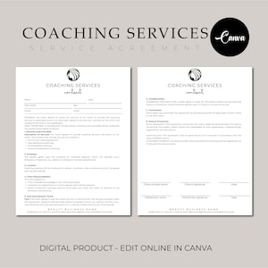 Coaching Services Contract Template, Editable Forms for Coaching Clients, Life Coach Agreement, Mentoring Services, Client Intake