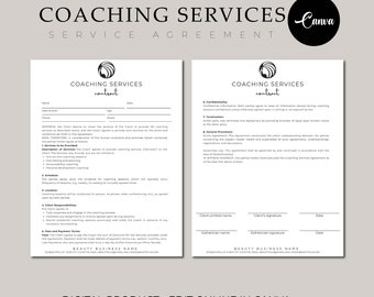 Coaching Services Contract Template, Editable Forms for Coaching Clients, Life Coach Agreement, Mentoring Services, Client Intake
