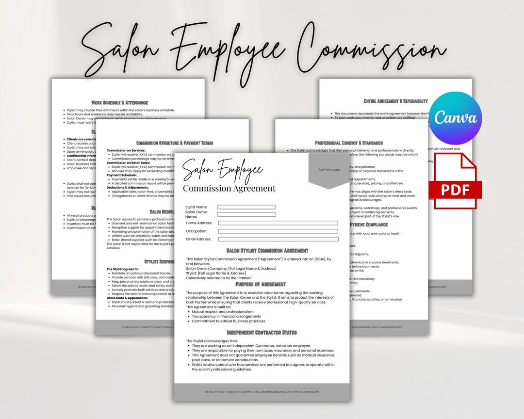Salon Employee Commission Agreement Template for Stylists, Salon ...