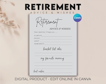 Retirement Advice And Wishes Card, Editable Elegant Fun Retirement Activity, Printable Modern Retiree Party Game, Retirement Party Game