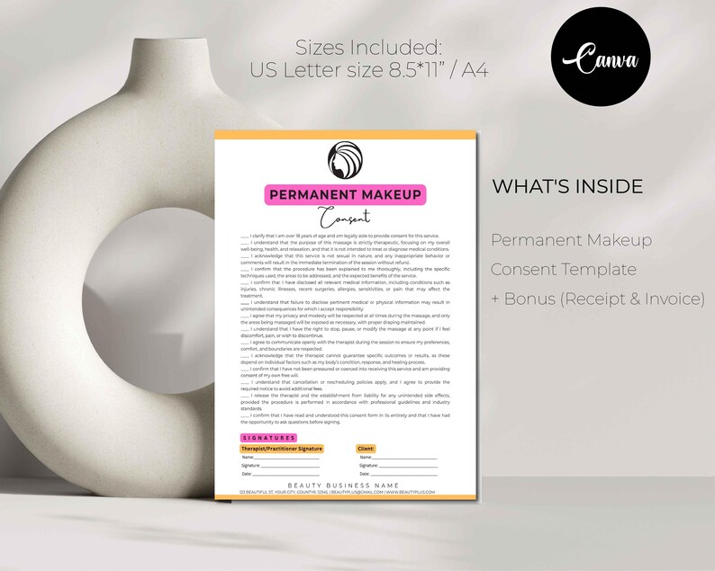 Editable PMU Consent Form Template, Permanent Makeup Forms, PMU Client ...