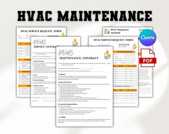 Sjabloon HVAC-onderhoudsformulieren, verwarming, ventilatie en airconditioning, commercieel HVAC-onderhoud, bewerkbare HVAC-formulieren