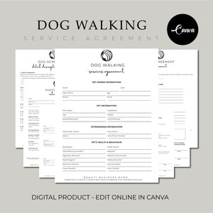 以下が含まれることがあります： 白黒の印刷可能な犬の散歩サービス契約書テンプレート。テンプレートには、ペットの飼い主の情報、ペットの情報、獣医の情報、ペットの健康と行動に関するセクションが含まれています。テンプレートは、Canvaでオンラインで編集できるように設計されています。